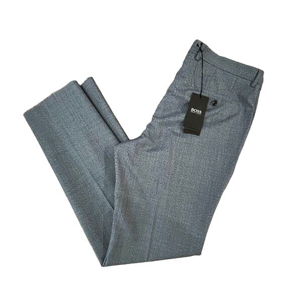 Boss Hugo Boss Pant Size 38R Madisen Virgin Wool Flat Front Blue Gray Weave NWT - Picture 1 of 14